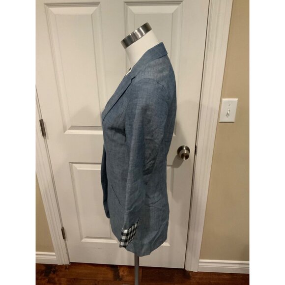 Rogan Blue Chambray Single Button Blazer W/ Plaid Lining, Size XS - Picture 4 of 6